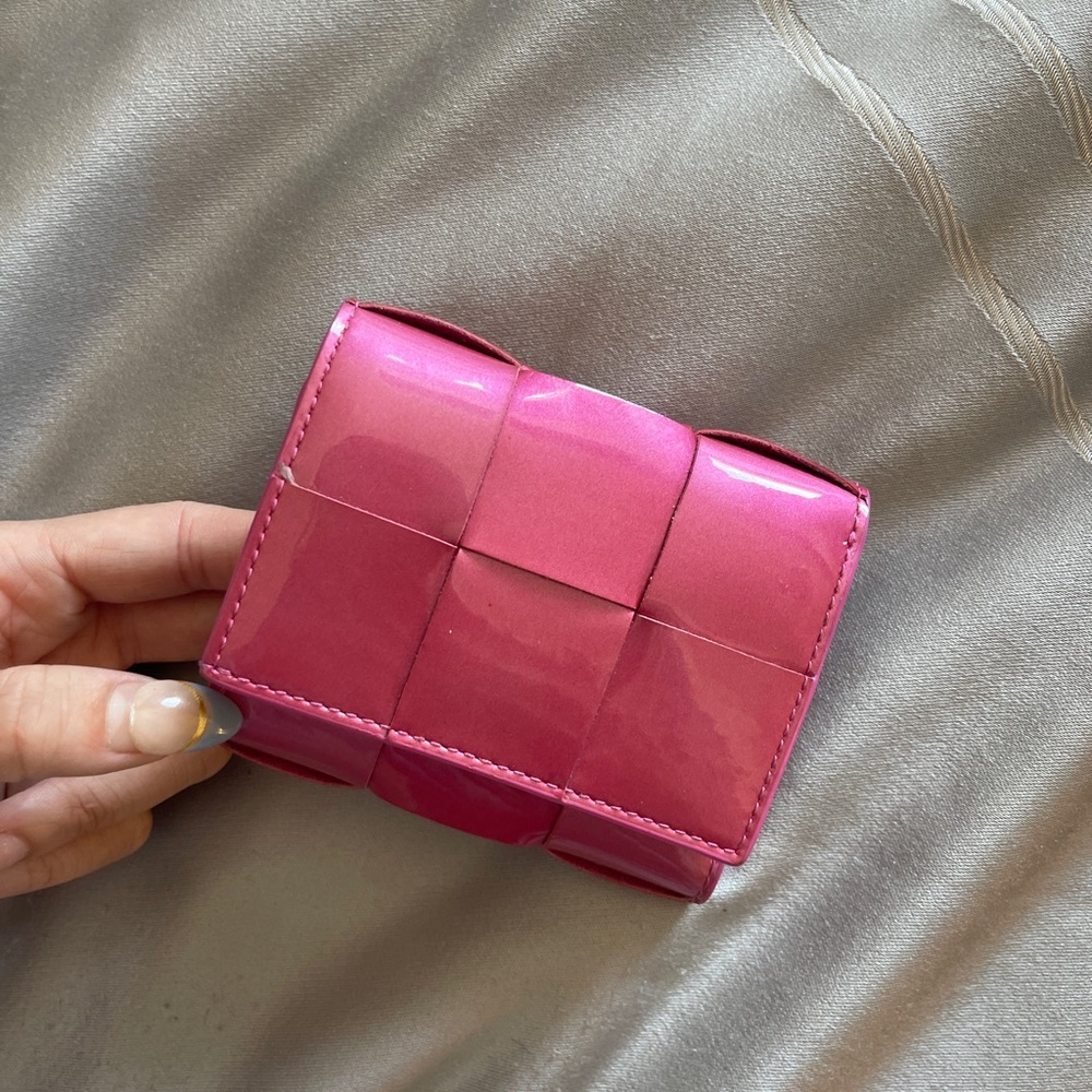 Bottega Veneta Metallic Pink Tri-fold Zip Wallet